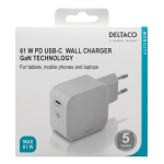 Deltaco USB-C wall charger, GaN technology,  total 61 W USBC-GAN02 - Image 4