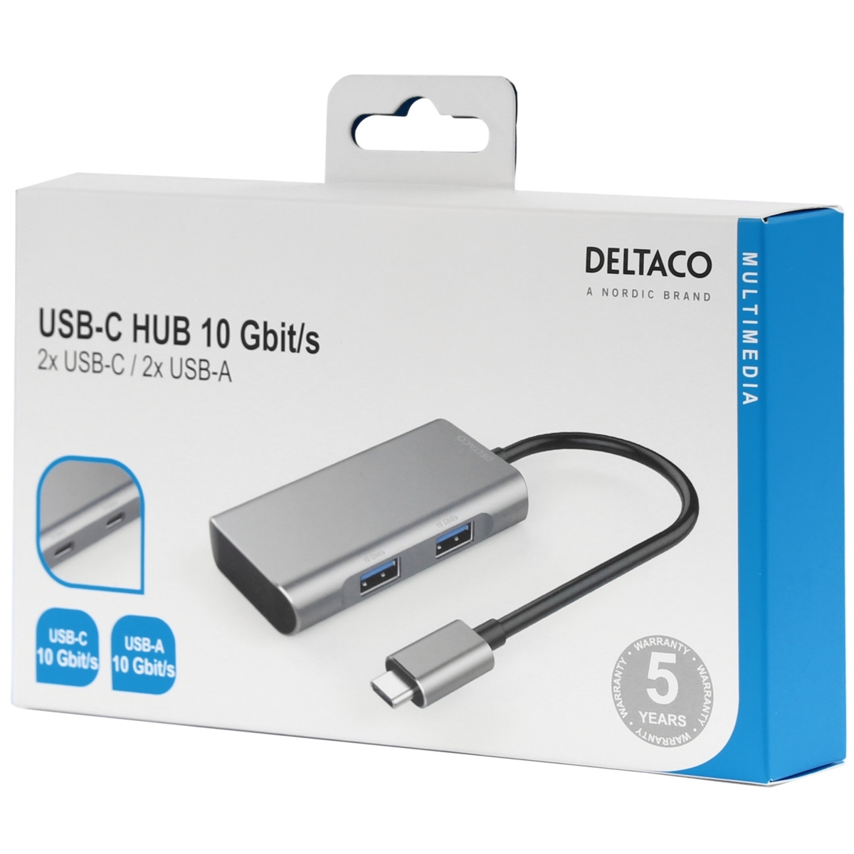 Deltaco Type C Hub 2x Type C, 2x USB-A Space Grey USBC-HUB201 - Image 4