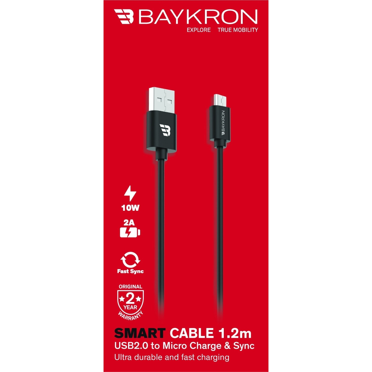 Baykron Καλώδιο Smart USB 2.0 male σε Micro USB male Charge & Sync 5V 10W 2A Μαύρο 1.2m BKR-SL-MU-BLK1.2 - Image 4