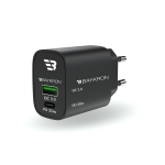 Baykron Smart Wall Adapter USB A και Type-C Power Delivery 20W +QC3.0 36W Συνολικά Μαύρος BKR-SL-WC-PDQC-EU - Image 2