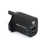 Baykron Smart Wall Adapter USB A και Type-C Power Delivery 20W +QC3.0 36W Συνολικά Μαύρος UK BKR-SL-WC-PDQC-UK - Image 3