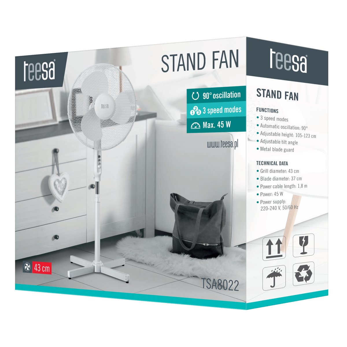 Teesa Ανεμιστήρας Ορθοστάτης 45W Διαμέτρου 43cm TSA8022 - Image 4