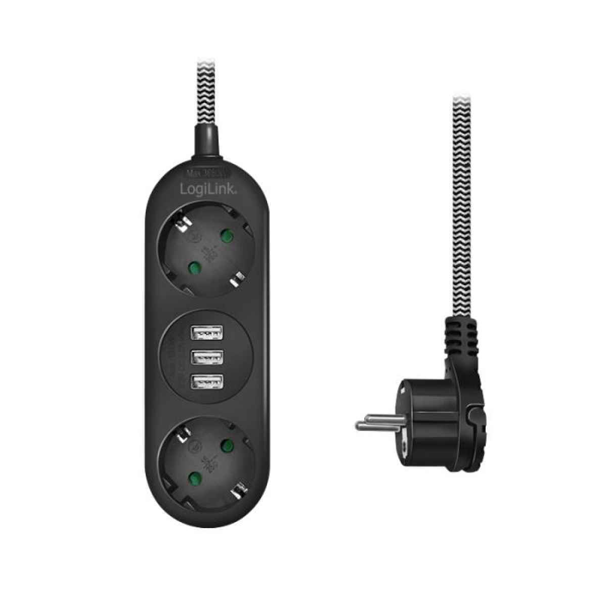Πολύπριζο 2 Θέσεων LogiLink LPS262U, με 3 Θύρες USB 1.5m Μαύρο - Image 2