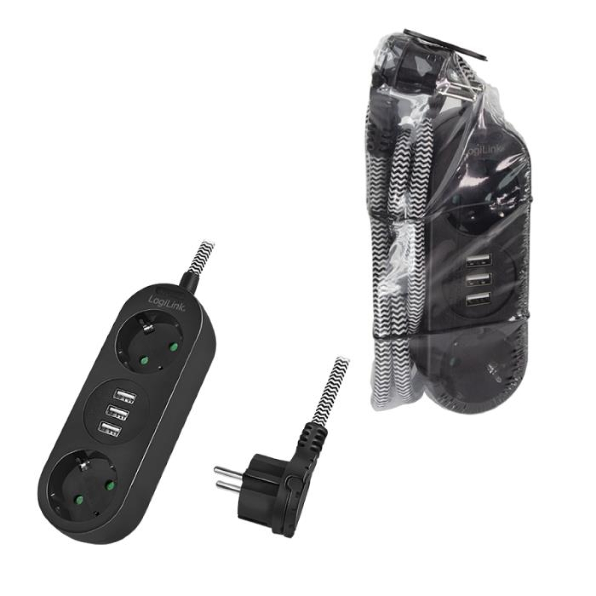 Πολύπριζο 2 Θέσεων LogiLink LPS262U, με 3 Θύρες USB 1.5m Μαύρο - Image 3