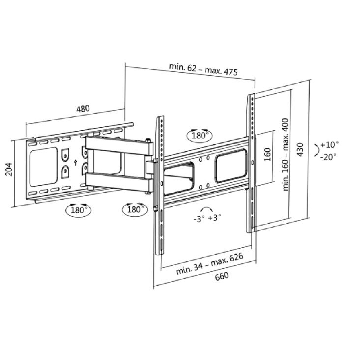 Βάση Τηλεόρασης Επιτοίχια LogiLink BP0028 37"-70" έως 50kg - Image 2