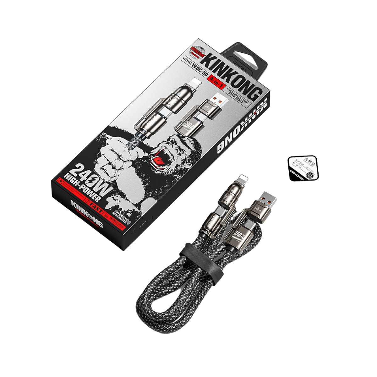 Καλώδιο Φόρτισης WK WDC-50 4 σε 1 PD 240W 1m Γκρι - Image 3