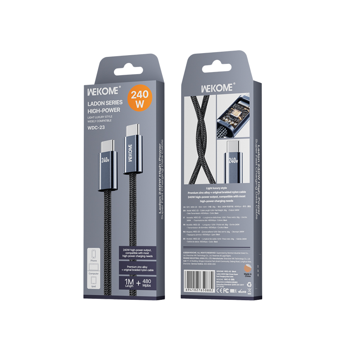 Καλώδιο Φόρτισης WK WDC-23 USB-C σε USB-C PD 240W 1m Μαύρο - Image 3