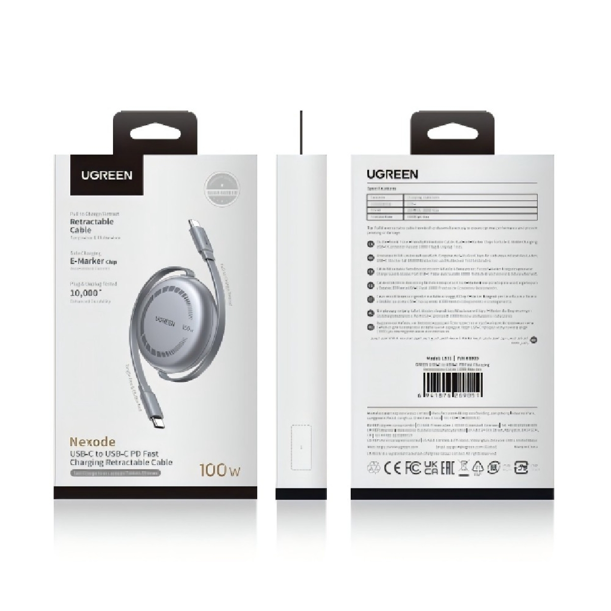 Καλώδιο Φόρτισης UGREEN L531 65905 USB-C σε USB-C PD 100W, Επαναφερόμενο 1m Μαύρο - Image 3