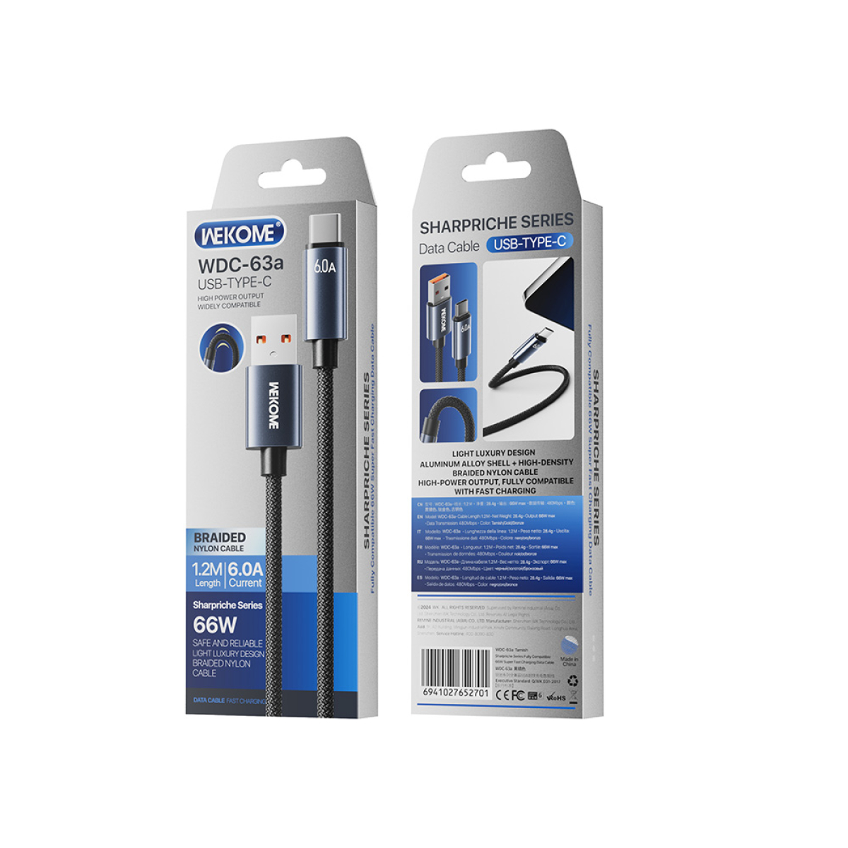 Καλώδιο Φόρτισης WK WDC-63a USB σε USB-C PD 66W 1.2m Μαύρο - Image 3