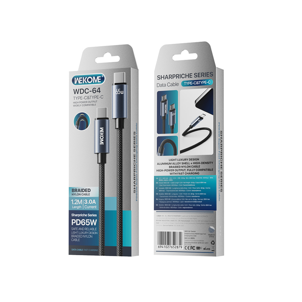 Καλώδιο Φόρτισης WK WDC-64 USB-C σε USB-C PD 65W 1.2m Μαύρο - Image 3