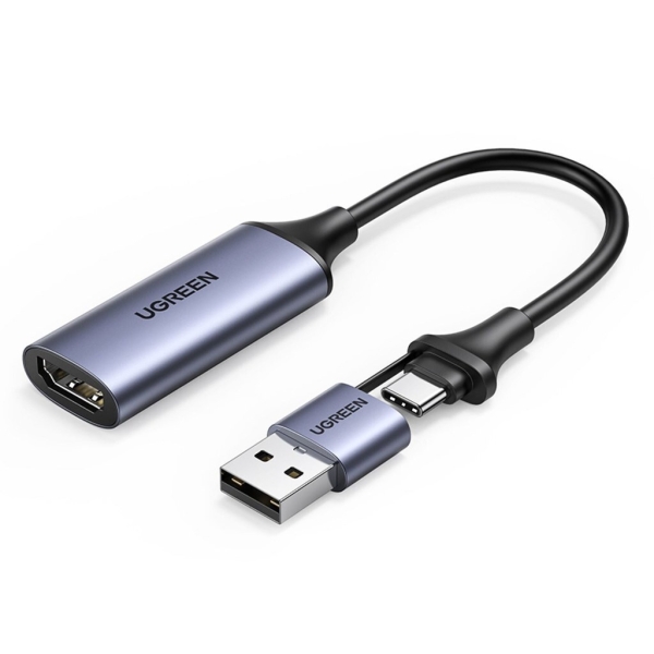 UGREEN Αντάπτορας 2-in-1 HDMI female σε USB-A+ Type-C male 1080p Γκρι - CM489 / 40189