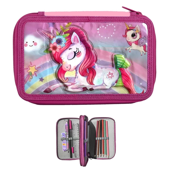 Κασετίνα Μονόκερος 2 Φερμουάρ Γεμάτη 19x13x4cm JustNote 702964 - 1 τμχ