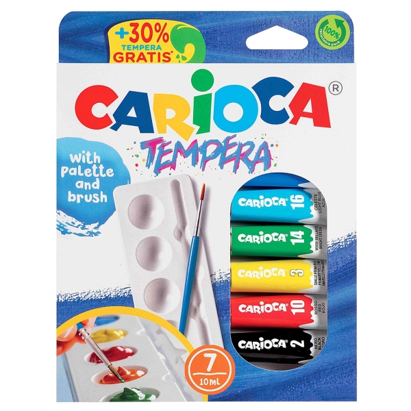 Σετ 7 Τέμπερες Παλέτα & Πινέλο Carioca 7x10ml Carioca 40011 - 1 τμχ