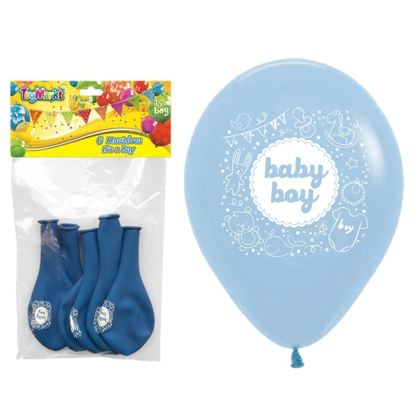 Μπαλλόνια 12" 6τεμ Baby boy 30cm ToyMarkt 911265 - 1 τμχ
