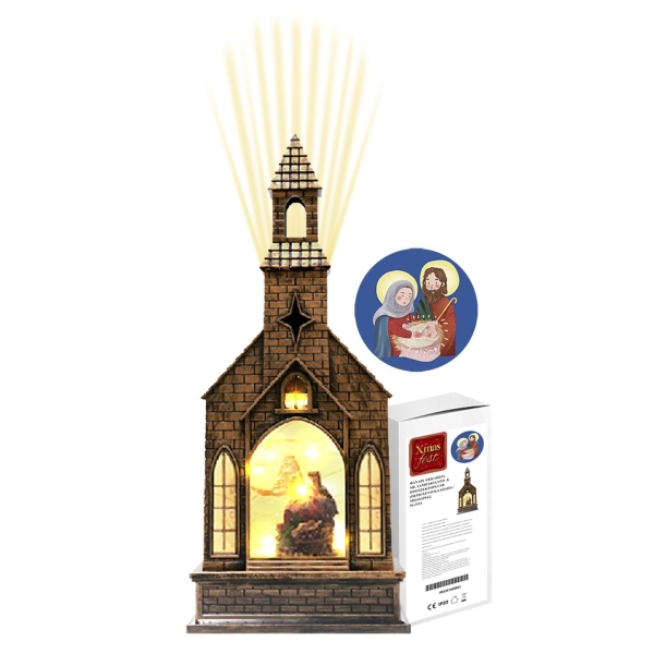 Φανάρι Εκκλησία με Λαμπάκια και Προτζέκτορα USB/μπαταρίας 31x13x8cm Xmasfest 1133534 - 1 τμχ