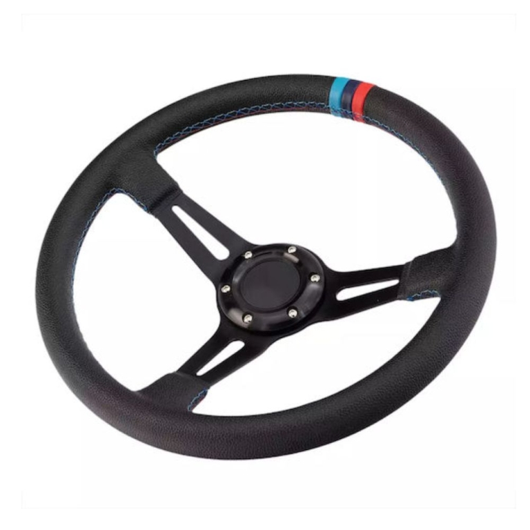 Αγωνιστικό Τιμόνι με Επένδυση Δέρματος και Μπλε Ραφή Τύπου BMW HW-0034