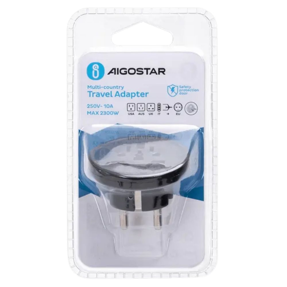 Aigostar One-to-Multi Ταξιδιωτικός Αντάπτορας (Γερμανική Πρίζα) 10A – Μαύρο