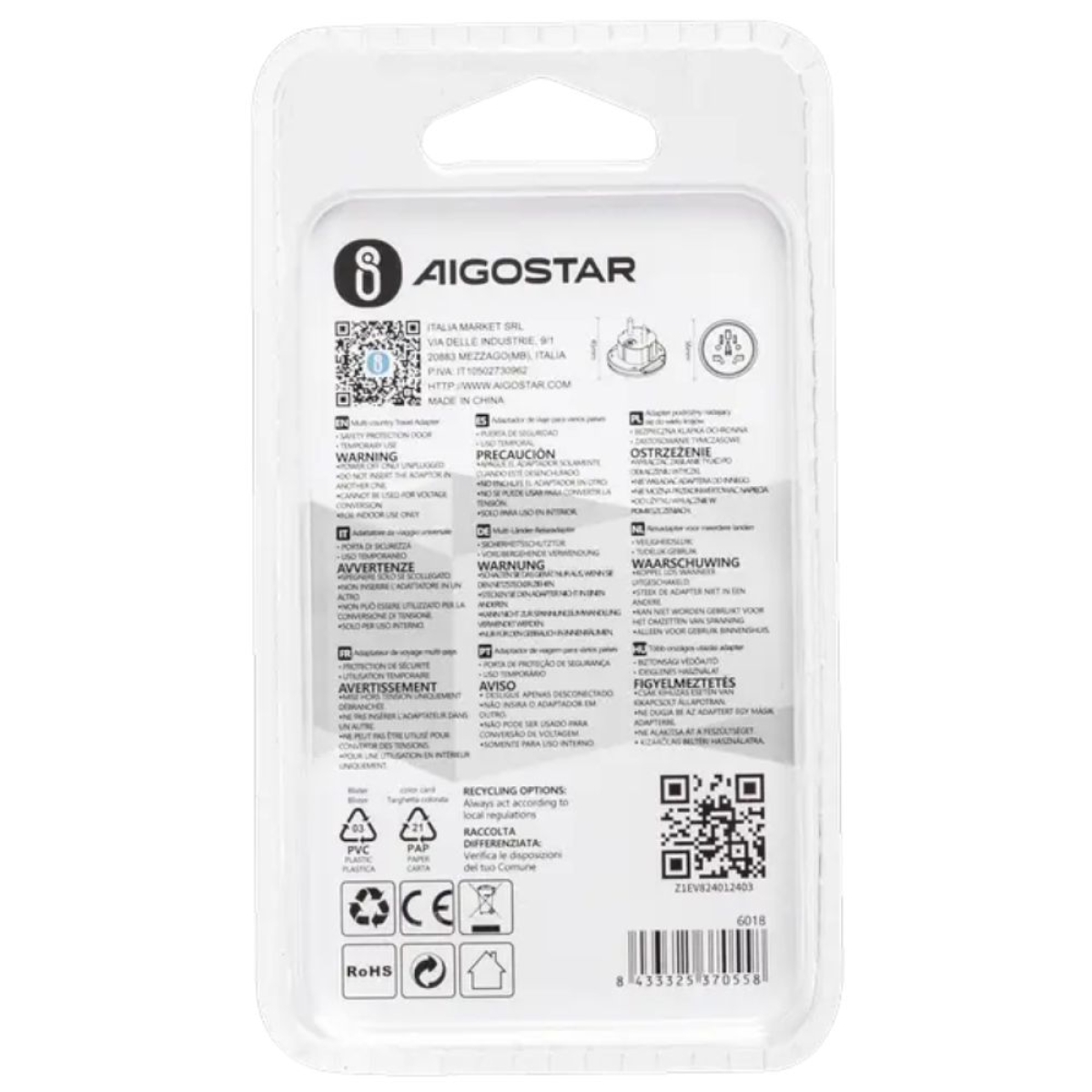 Aigostar One-to-Multi Ταξιδιωτικός Αντάπτορας (Γερμανική Πρίζα) 10A – Μαύρο