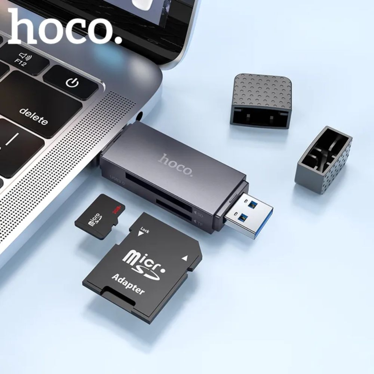 Αναγνώστης Καρτών USB 3.0 / USB-C Hoco HB45, 1 x SD – 1 x microSD, Γκρι