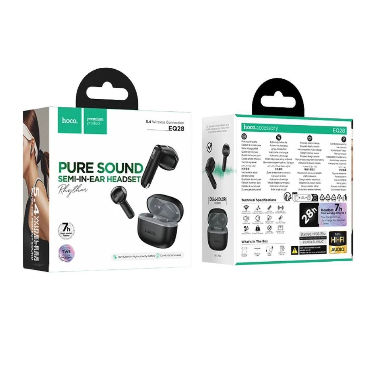 Ασύρματα Bluetooth Ακουστικά Hoco EQ28 Midnight με Μικρόφωνο & Θήκη Φόρτισης