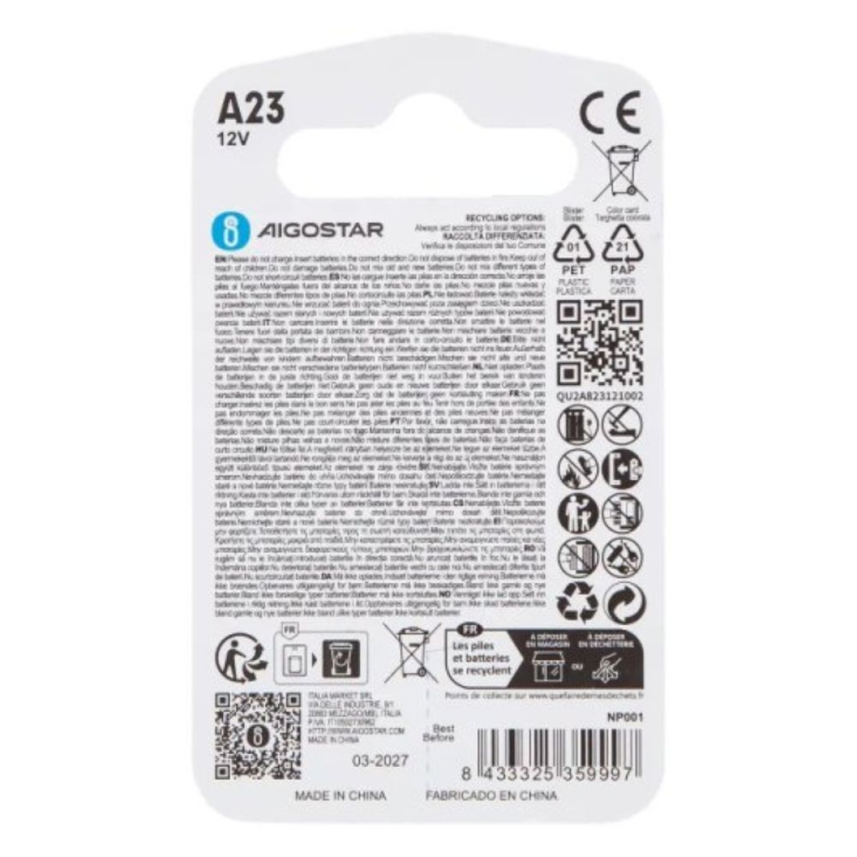 Μπαταρία Aigostar Αλκαλική 23A 12V - 50mAh