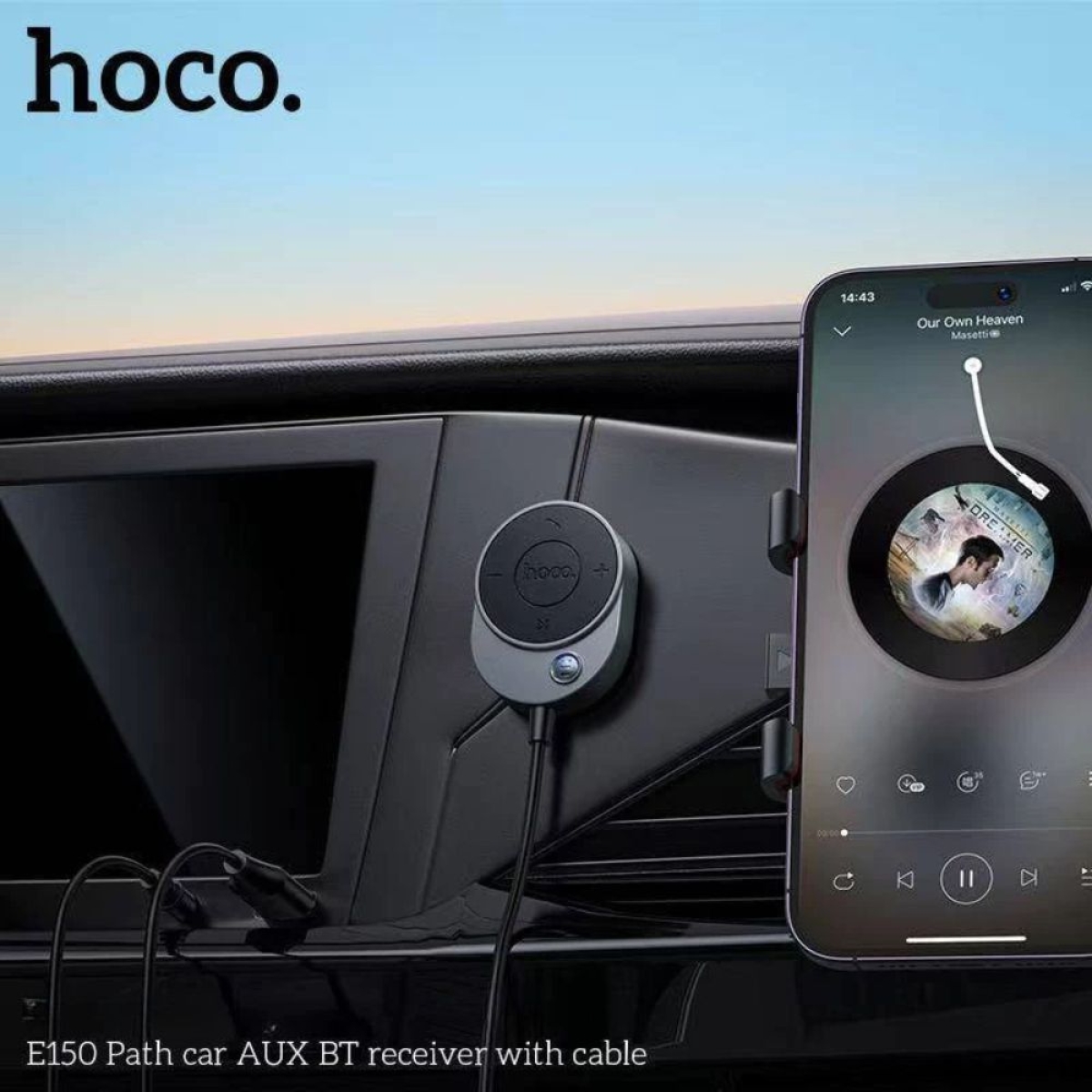 Bluetooth Receiver Hoco E150 με Καλώδιο AUX 3.5mm για Αυτοκίνητο – Γκρι