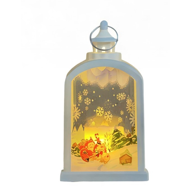 Χριστουγεννιάτικο Φωτιζόμενο Διακοσμητικό Φανάρι 14cm Λευκό WM1459