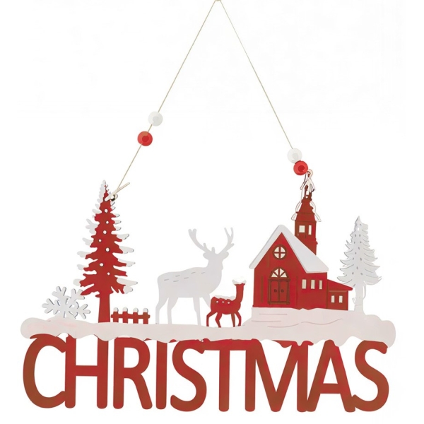 Χριστουγεννιάτικο Κρεμαστό Διακοσμητικό Christmas Με Σπίτι Και Τάρανδους 86728