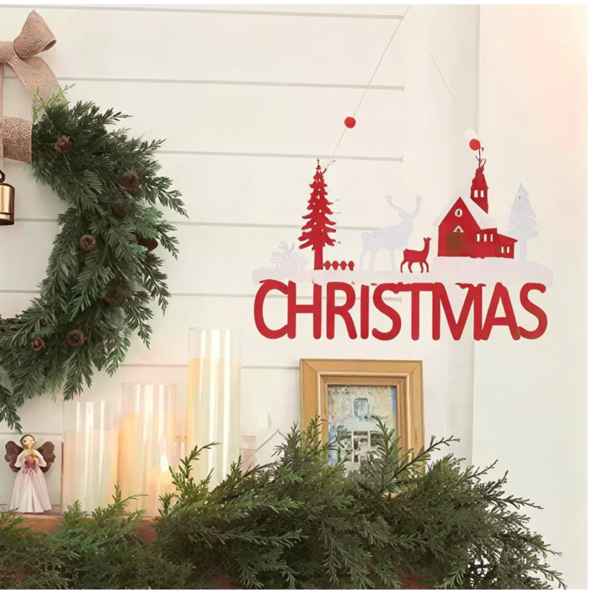Χριστουγεννιάτικο Κρεμαστό Διακοσμητικό Christmas Με Σπίτι Και Τάρανδους 86728