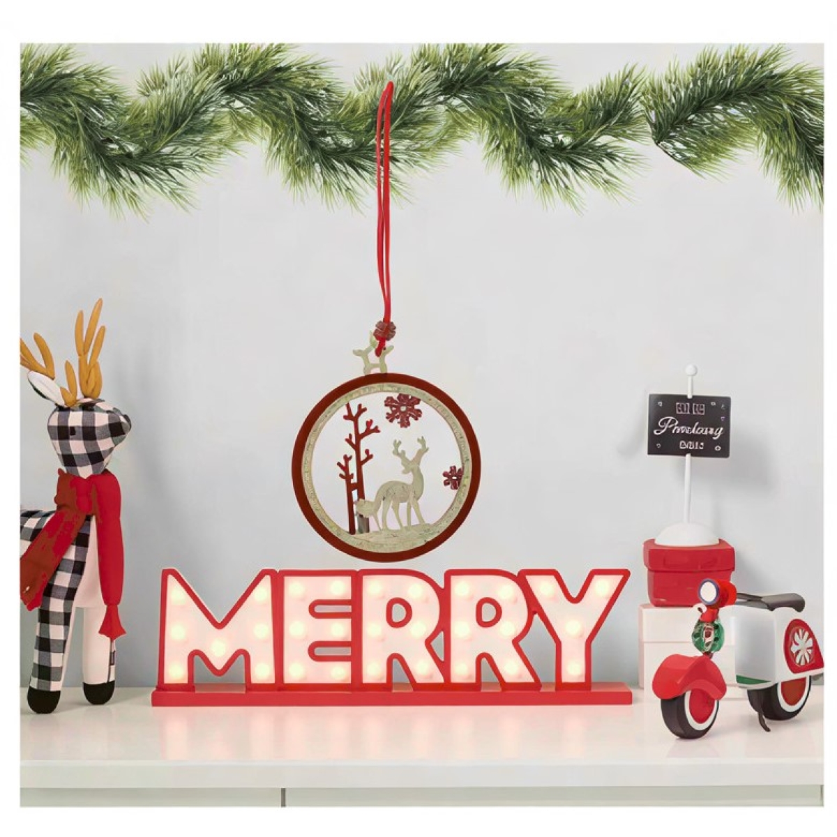 Χριστουγεννιάτικο Κρεμαστό Διακοσμητικό Με Τάρανδο Και Δέντρο 86736