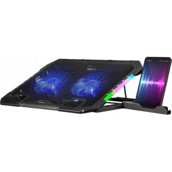 Cooling Pad για Laptop έως 15″ με 2 Ανεμιστήρες και Βάση Στήριξης Κινητού Μαύρο Arrango AC60909