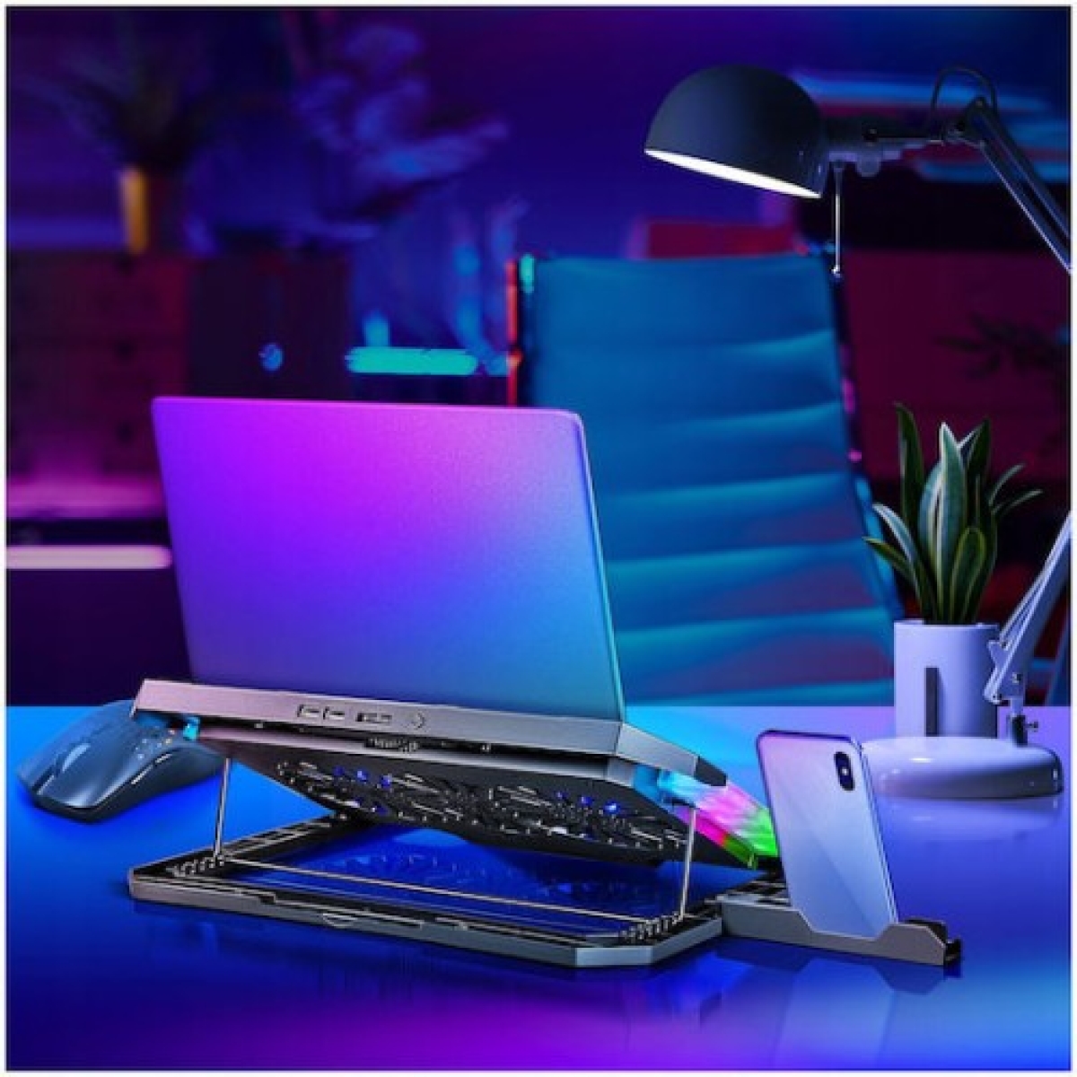 Cooling Pad για Laptop έως 15″ με 2 Ανεμιστήρες και Βάση Στήριξης Κινητού Μαύρο Arrango AC60909