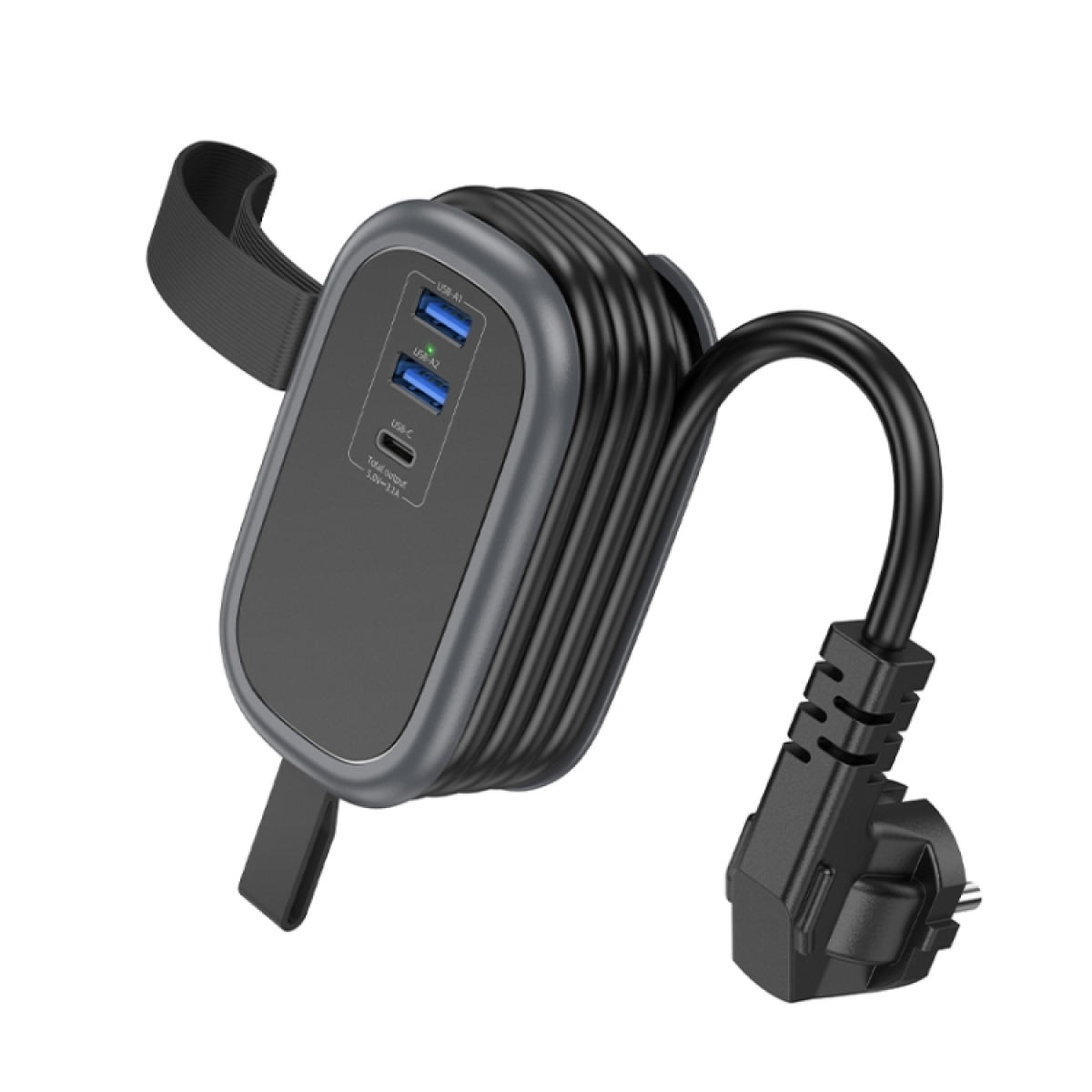 Επιτραπέζιος Φορτιστής με Type-C + 2 Θύρες USB και 1 Πρίζα – Καλώδιο 1.1 m 4000W Hoco NS6 Μαύρο - Image 2