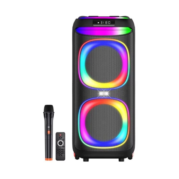 Φορητό Ηχείο Bluetooth 2x8'' 60W RGB με Ασύρματο Μικρόφωνο & Τηλεχειριστήριο KK-8212