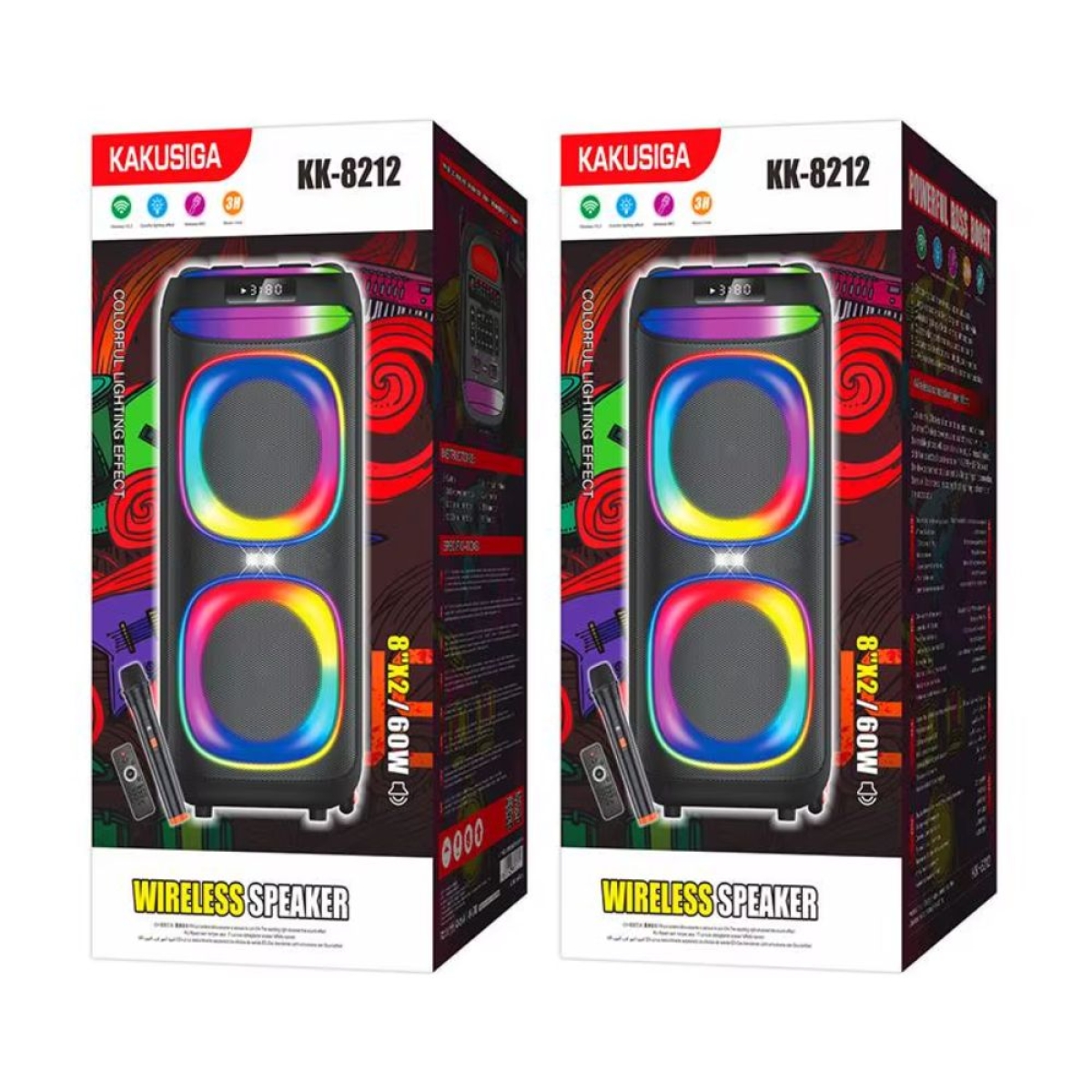 Φορητό Ηχείο Bluetooth 2x8'' 60W RGB με Ασύρματο Μικρόφωνο & Τηλεχειριστήριο KK-8212