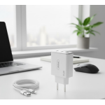 Φορτιστής με 2 Θύρες Type-C & 1 USB 65W και Καλώδιο USB to Lightning Andowl Q-CD55 Λευκό - Image 3