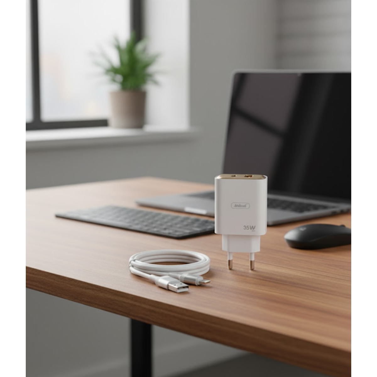 Φορτιστής με 2 Θύρες Type-C & USB 35W και Καλώδιο USB to Type-C Andowl Q-CD35 Λευκό - Image 2