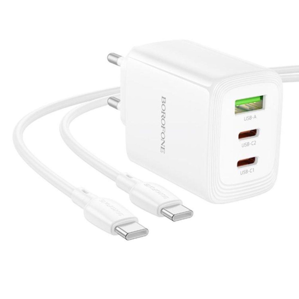 Φορτιστής PD65W με 2 Θύρες Type-C & 1 USB-A + Καλώδιο, EU Plug – Borofone BN32, Λευκό