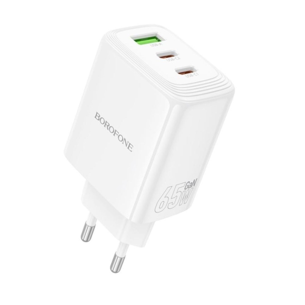 Φορτιστής PD65W με 2 Θύρες Type-C & 1 USB-A, EU Plug Λευκό – Borofone BN32