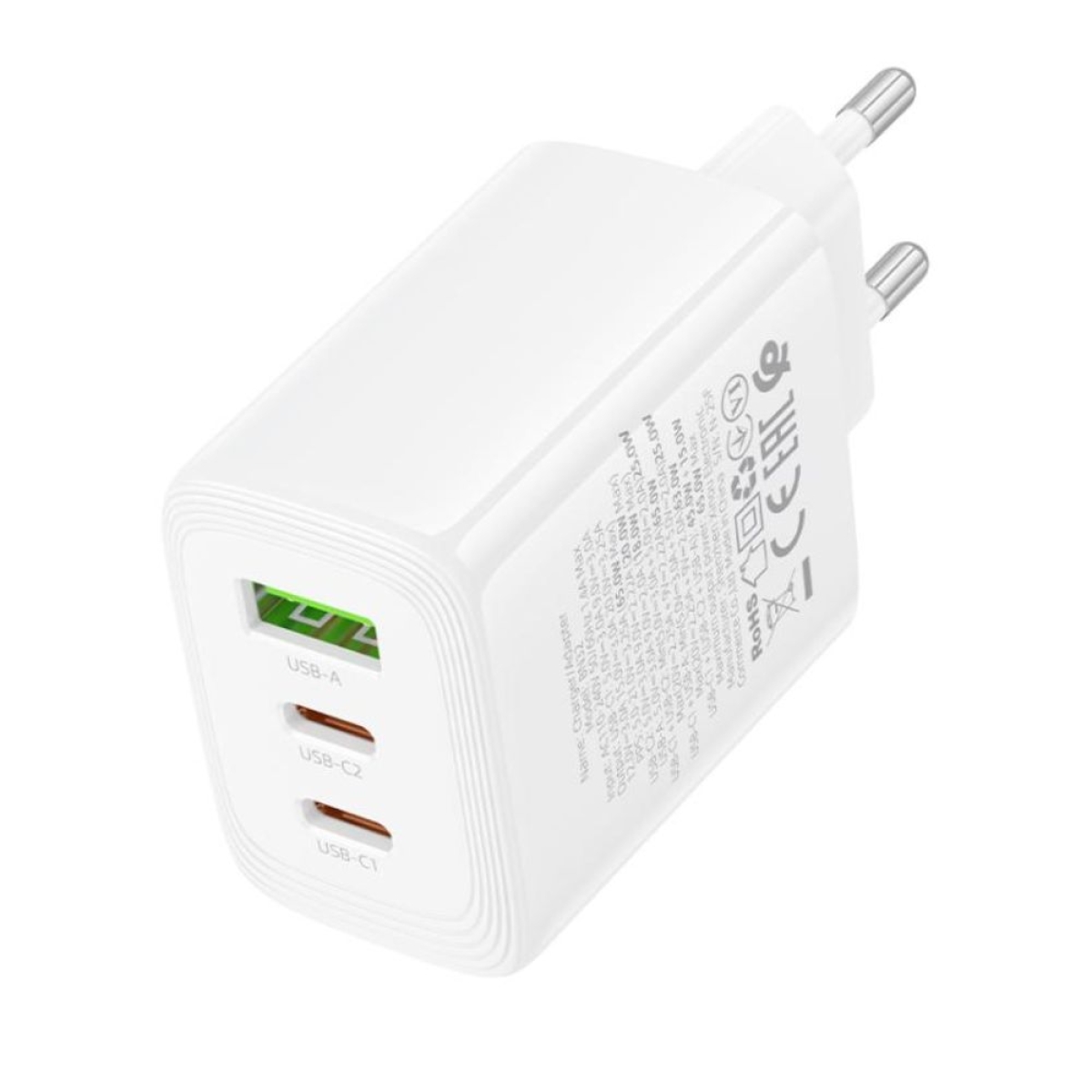 Φορτιστής PD65W με 2 Θύρες Type-C & 1 USB-A, EU Plug Λευκό – Borofone BN32