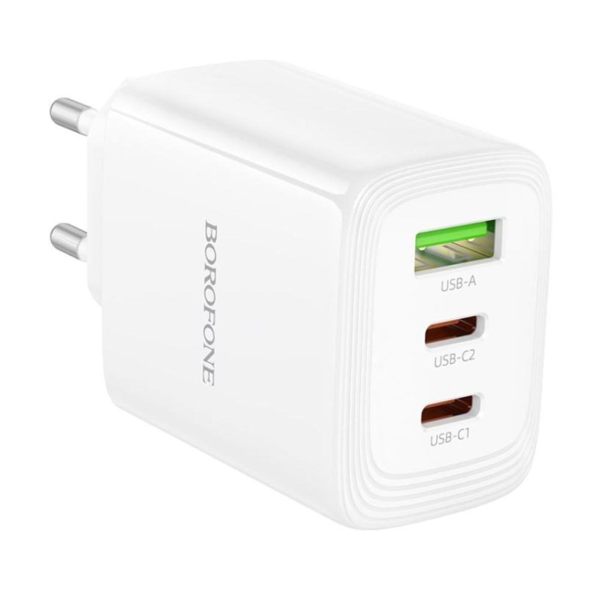 Φορτιστής PD65W με 2 Θύρες Type-C & 1 USB-A, EU Plug Λευκό – Borofone BN32