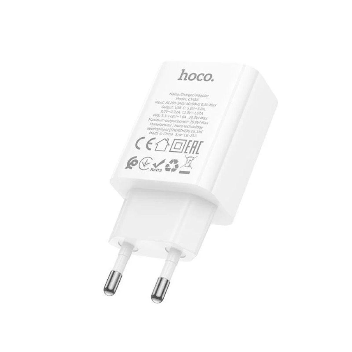 Φορτιστής Ταξιδίου Γρήγορης Φόρτισης USB-C & Καλώδιο Type-C 20W, HOCO C143A