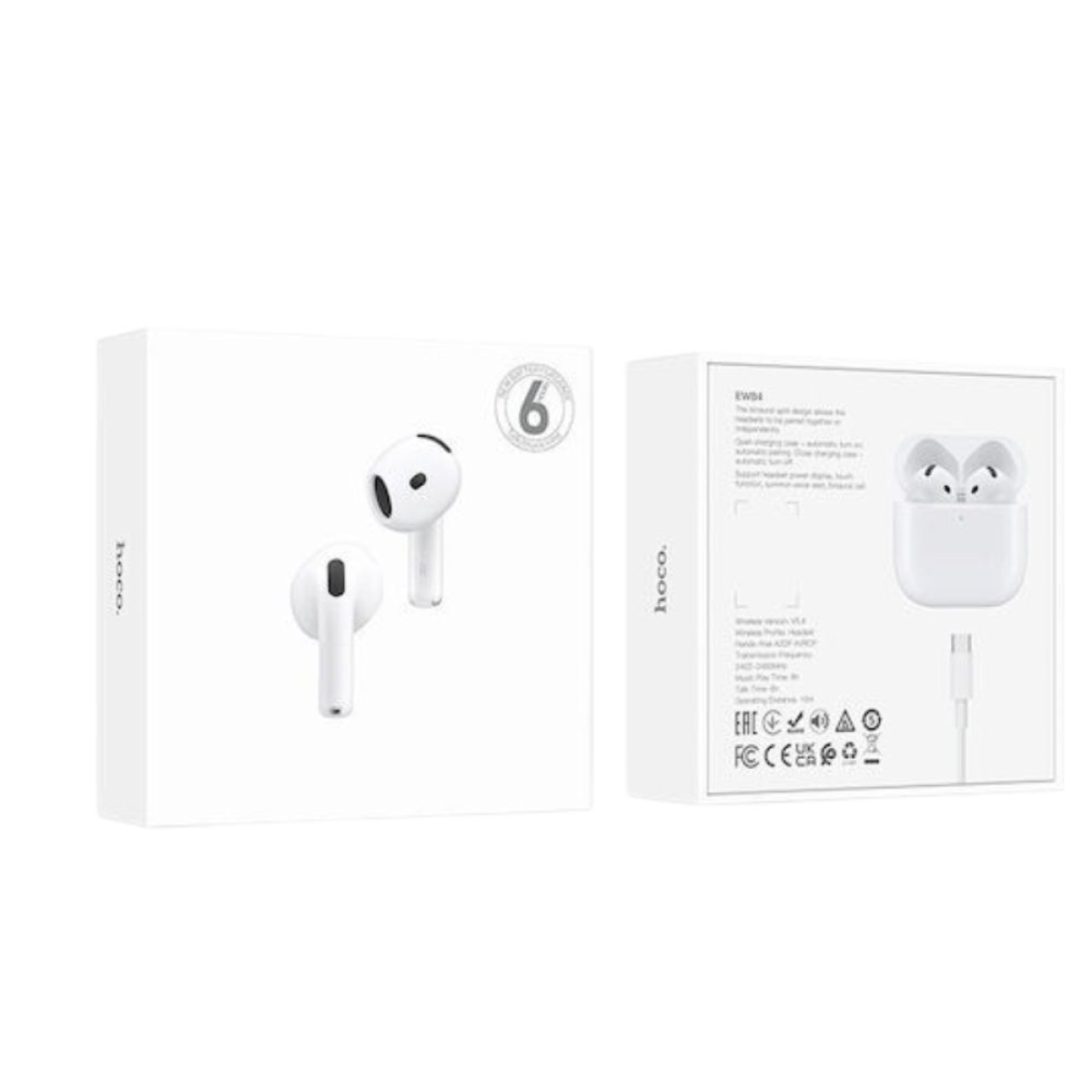 Hoco EW84 Earbud Bluetooth Handsfree Ακουστικά με Αντοχή στον Ιδρώτα και Θήκη Φόρτισης Λευκά