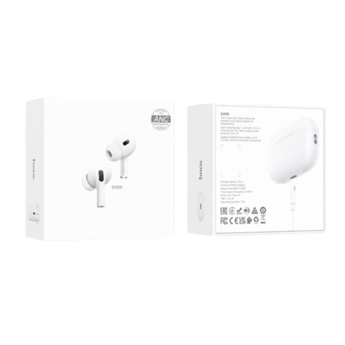 Hoco EW90 In-ear Bluetooth Handsfree Ακουστικά με Θήκη Φόρτισης Λευκά