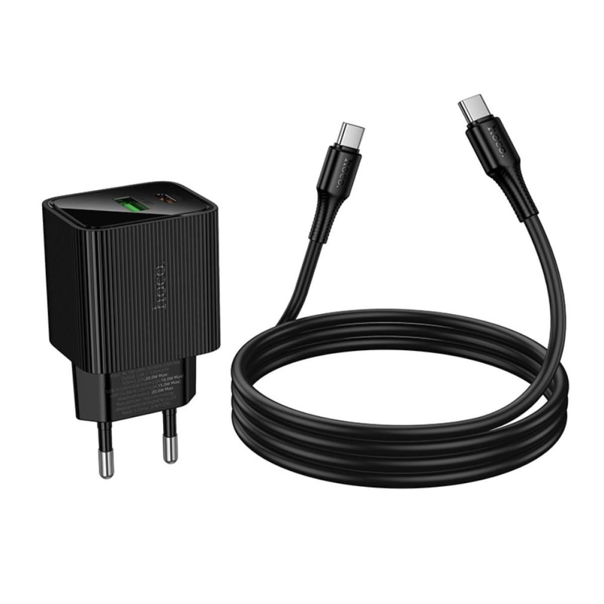 Hoco Φορτιστής με Θύρες USB-Α, USB-C & Καλώδιο Type-C 20W Μαύρος CS83A