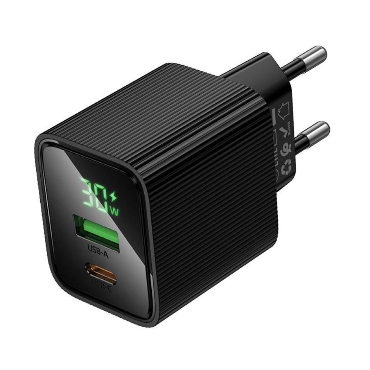 Hoco Φορτιστής με Θύρες USB-C, USB-A Χωρίς Καλώδιο 30W Μαύρος CS84A