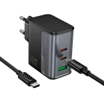 Hoco Φορτιστής με Θύρες USB-C, USB-A Χωρίς Καλώδιο 70W Μαύρος CS75A