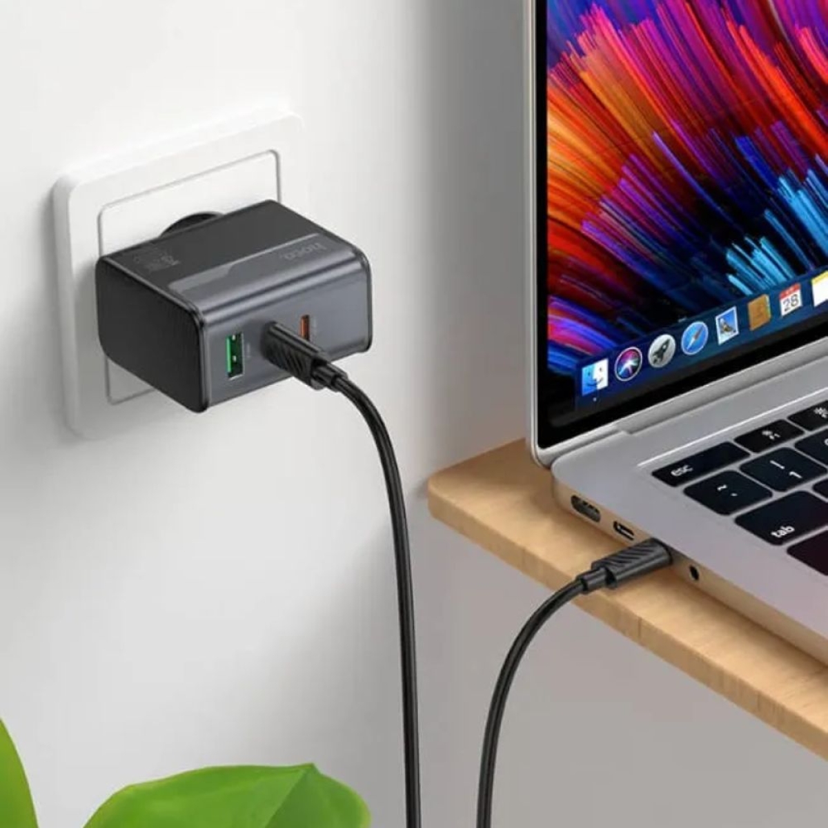 Hoco Φορτιστής με Θύρες USB-C, USB-A Χωρίς Καλώδιο 70W Μαύρος CS75A