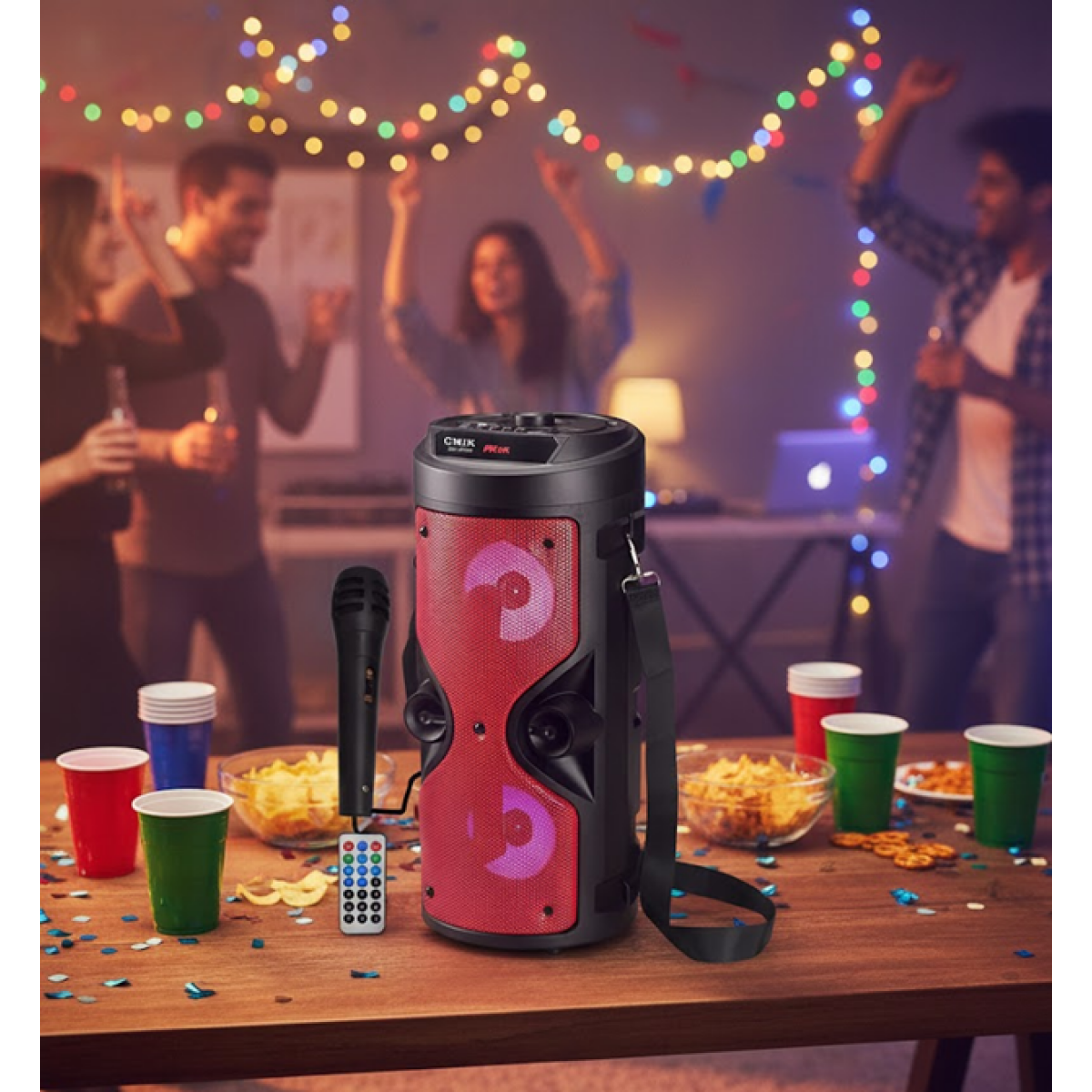 Ηχείο Karaoke με Ενσύρματo Μικρόφωνο και Εφέ Φωτισμού CMiK MK-8895 Κόκκινο - Image 3