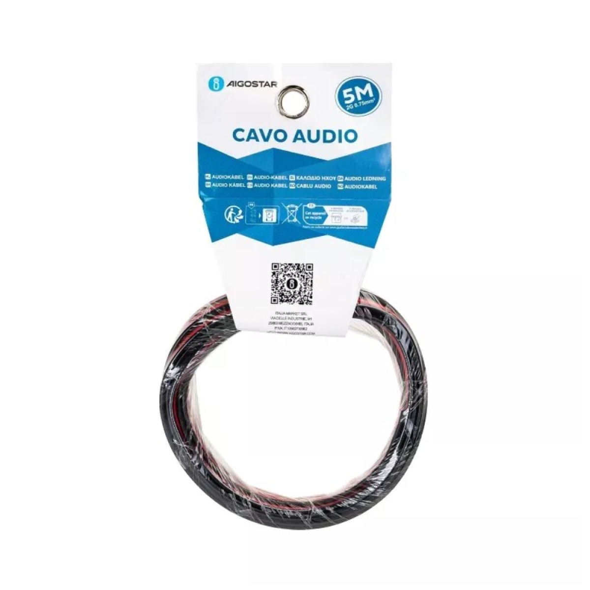 Καλώδιο ηχείων Aigostar 2X0,75mm² 5m - Μαύρο/Κόκκινο 70350